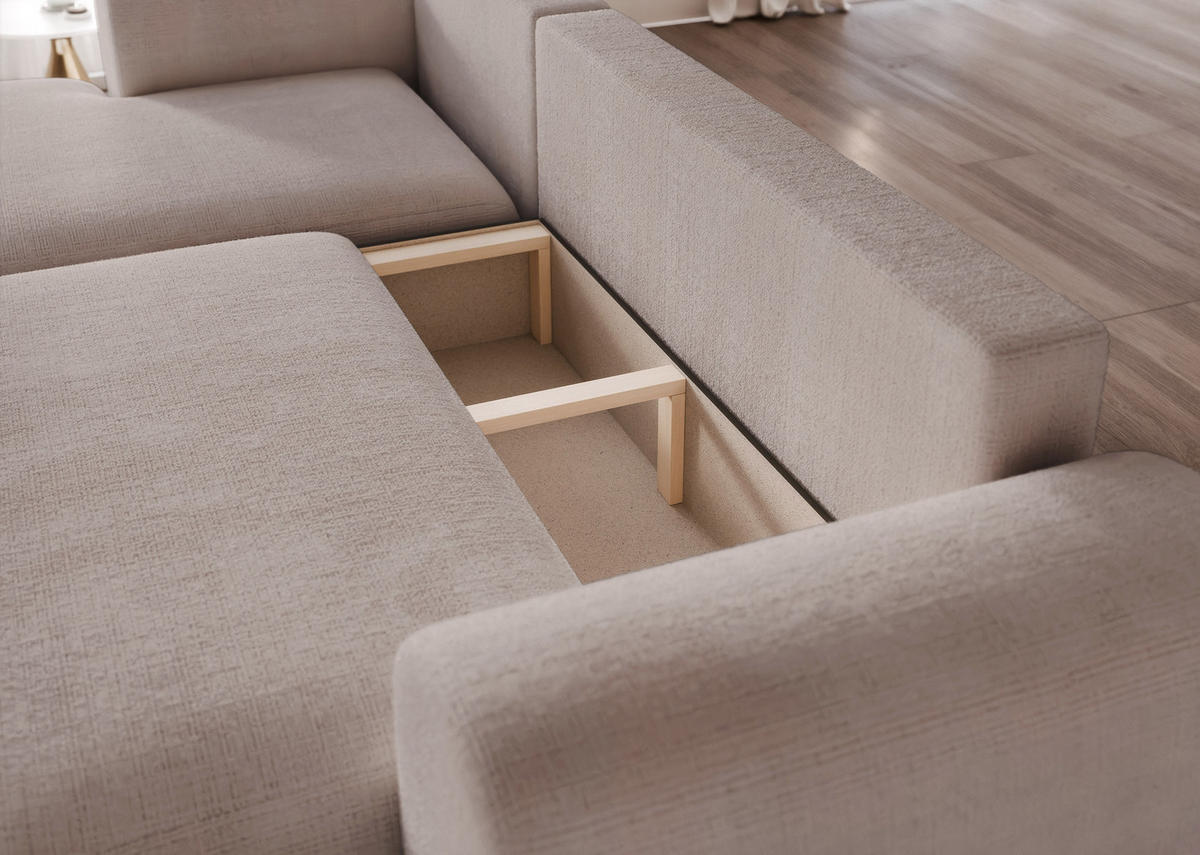 ECKSOFA BLOOM mit Schlaffunktion und Bettkasten Grau - Grau, Holzwerkstoff/Kunststoff (263/150cm) - Idohome
