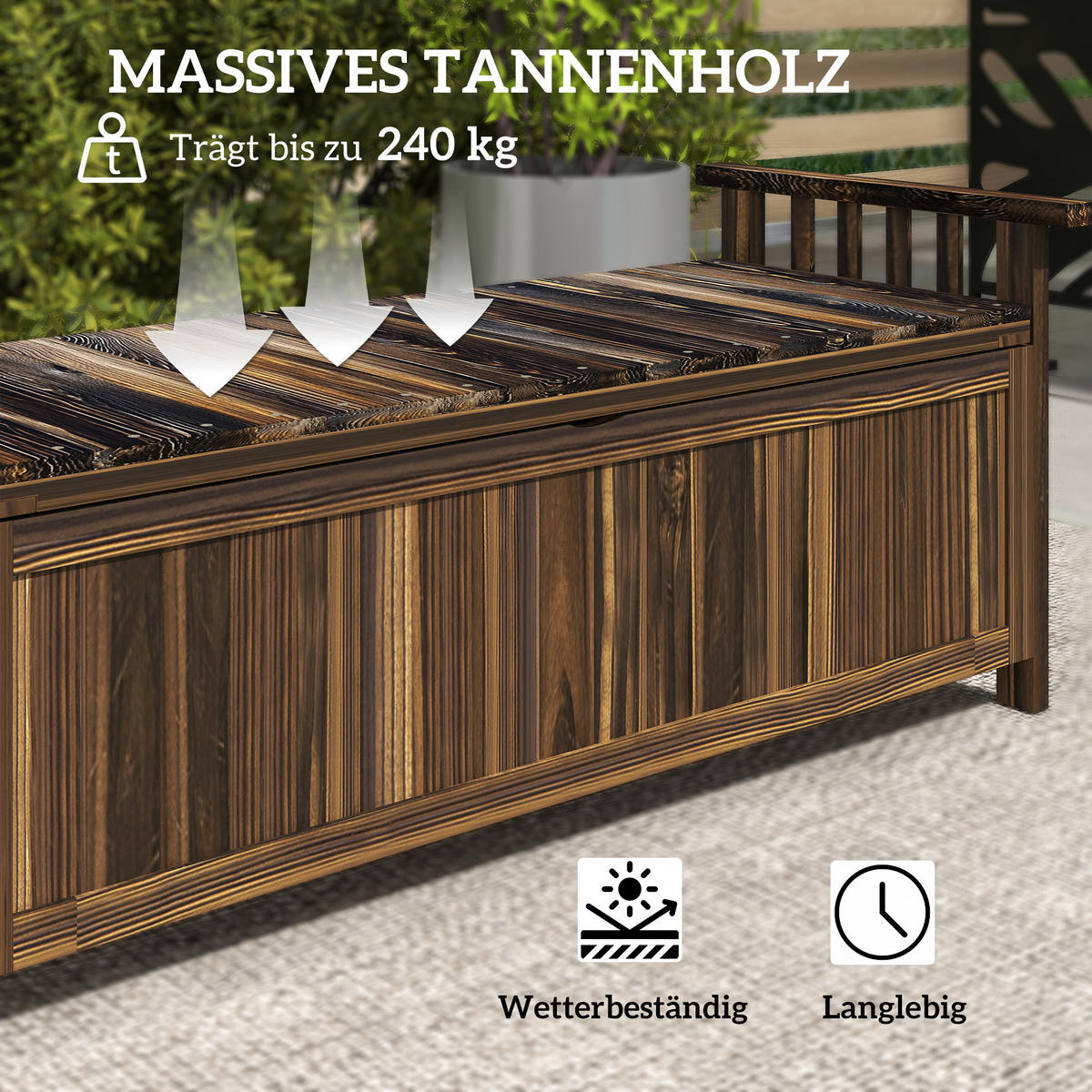 GARTENBANK 2-Sitzer DE-08292 mit Stauraum, Armlehnen Verkohlt - Naturfarben, Holz (128.5/53.5/52cm) - ComfortXL