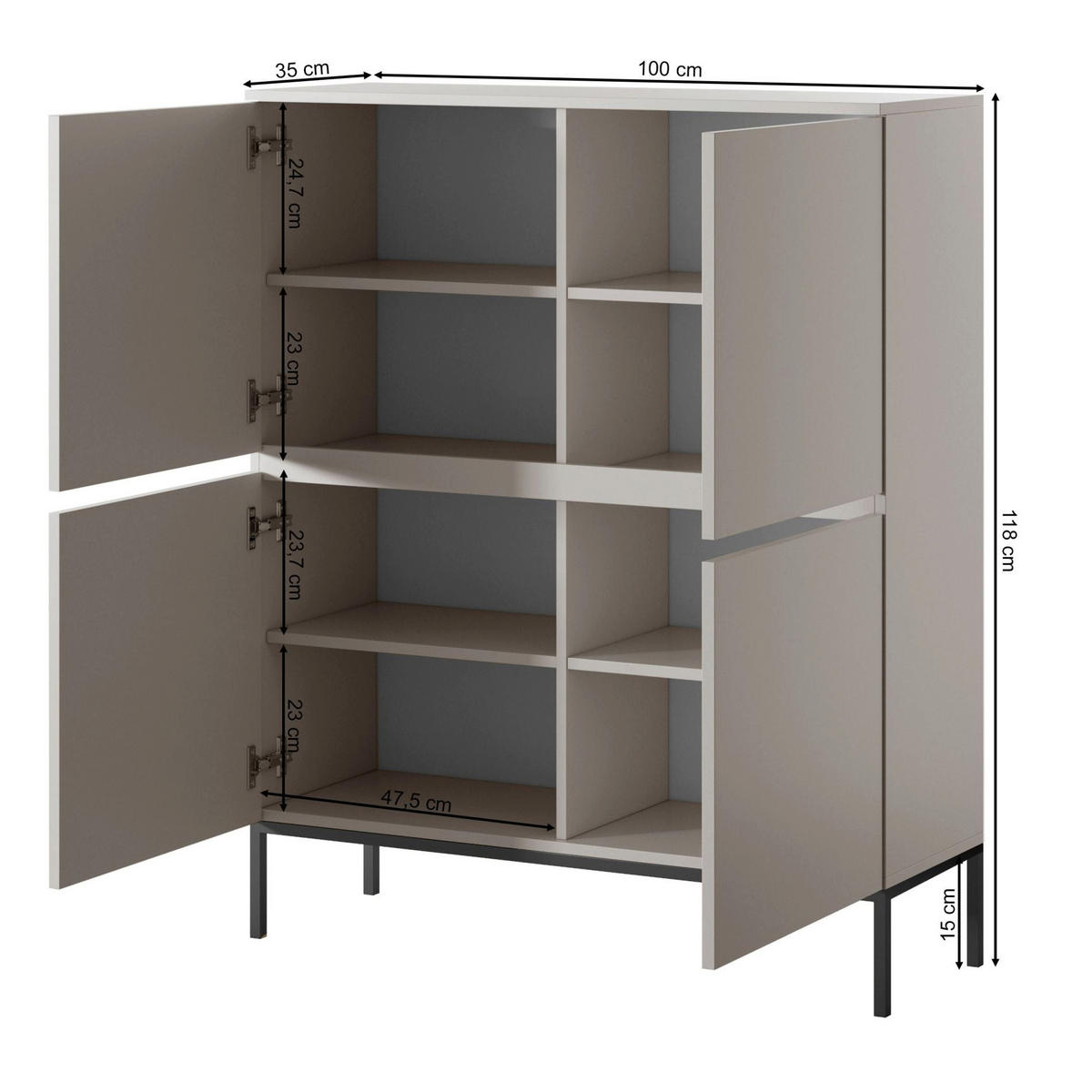 HIGHBOARD Bemmi béžová 100 cm - černá/béžová, kov/kompozitní dřevo (100/118/35cm) - Selsey