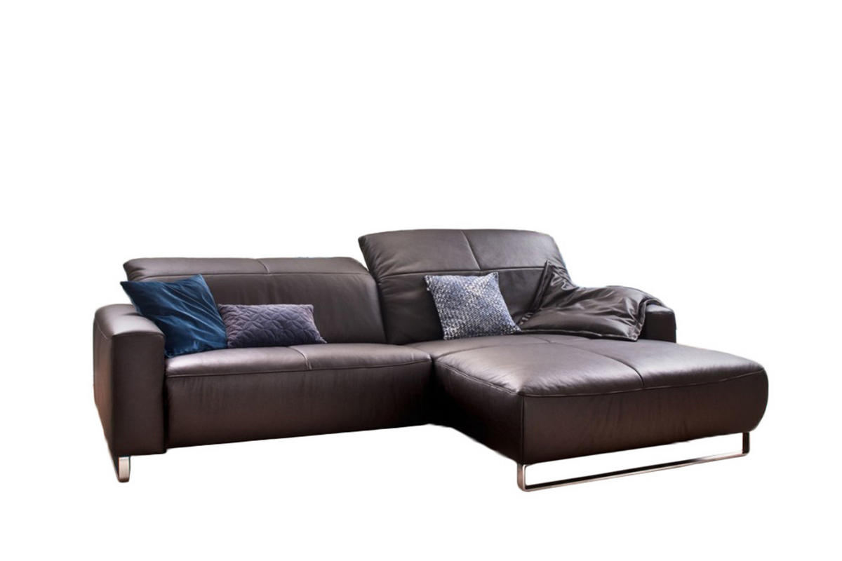 ECKSOFA MIT SITZTIEFENVERSTELLUNG YORK Dunkelbraun Leder - Dunkelbraun/Silberfarben, Leder (284/180cm) - KAWOLA