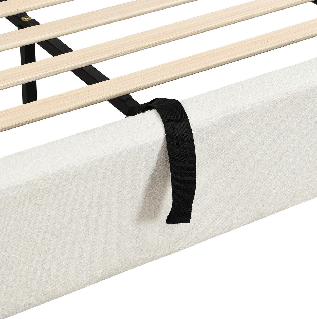 BETT mit Stauraum und Lattenrost 180 x 200 cm Bouclé Beige - Beige, Metall (180/200cm) - Meubliv