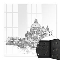SCHLÜSSELBOX Schwarz 30x30 cm- Türöffnung nach rechts - Venedig-Linien - Weiß, Metall (30/30/5cm) - TULUP
