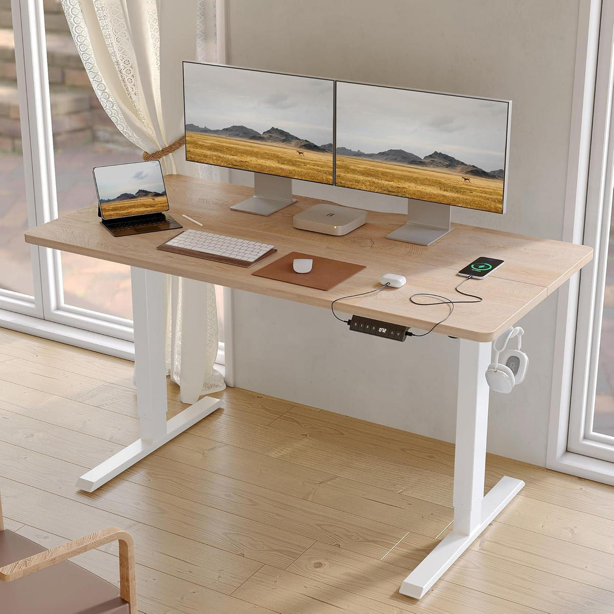SCHREIBTISCH elektrisch höhenverstellbar Eiche 100 x 60 cm - Braun, Holz (60/100/72cm)
