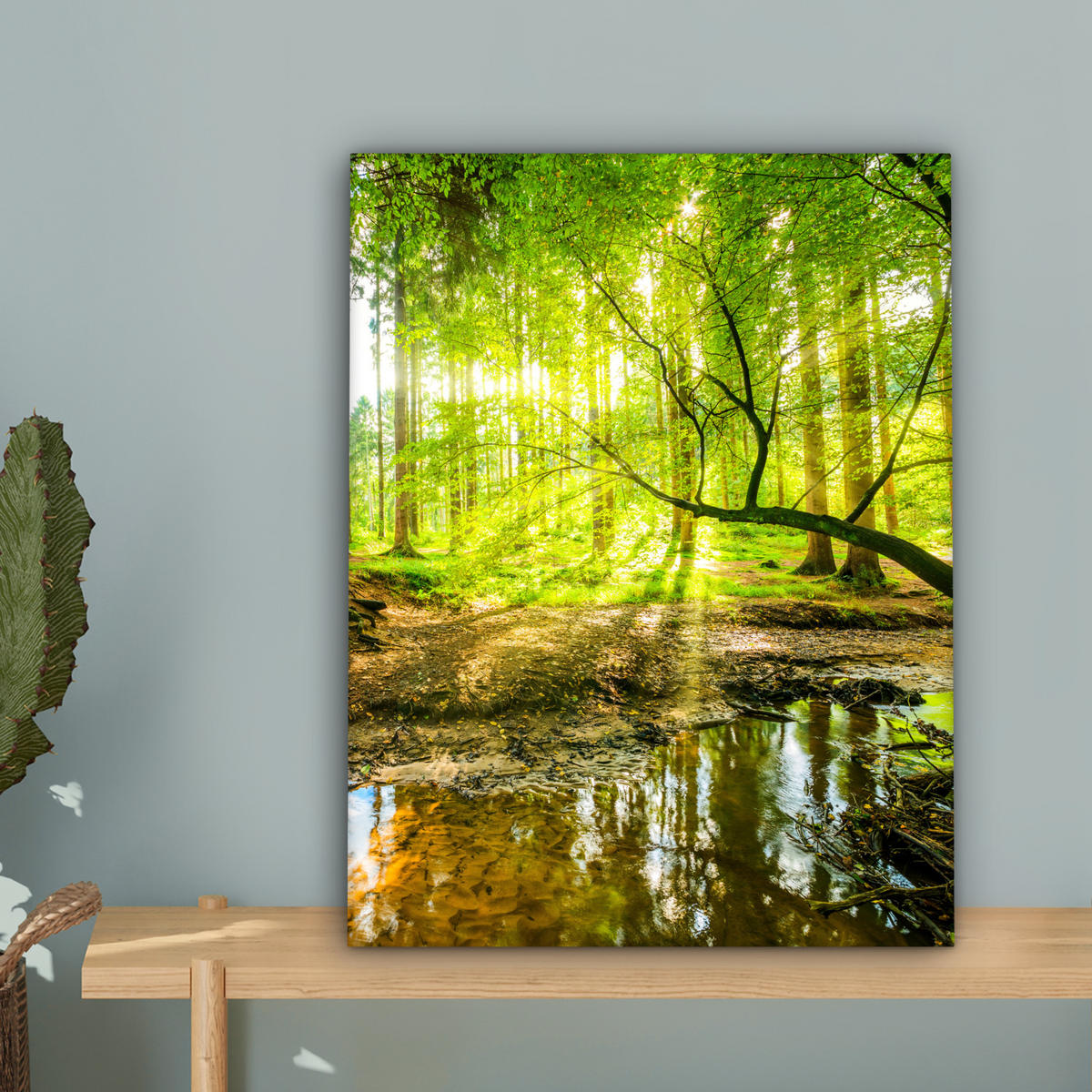 LEINWANDBILD Wald - Landschaft - Wasser - Bäume - Sonne - Grün - Natur Room Decor 30x40 cm - Grün, Textil (30/40cm) - MuchoWow