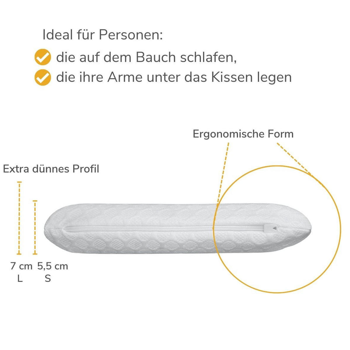 KISSEN, EXTRA FLACH FÜR BAUCHSCHLÄFER S 50/30 CM - Weiß, Textil (30/50cm) - INPHYSIO