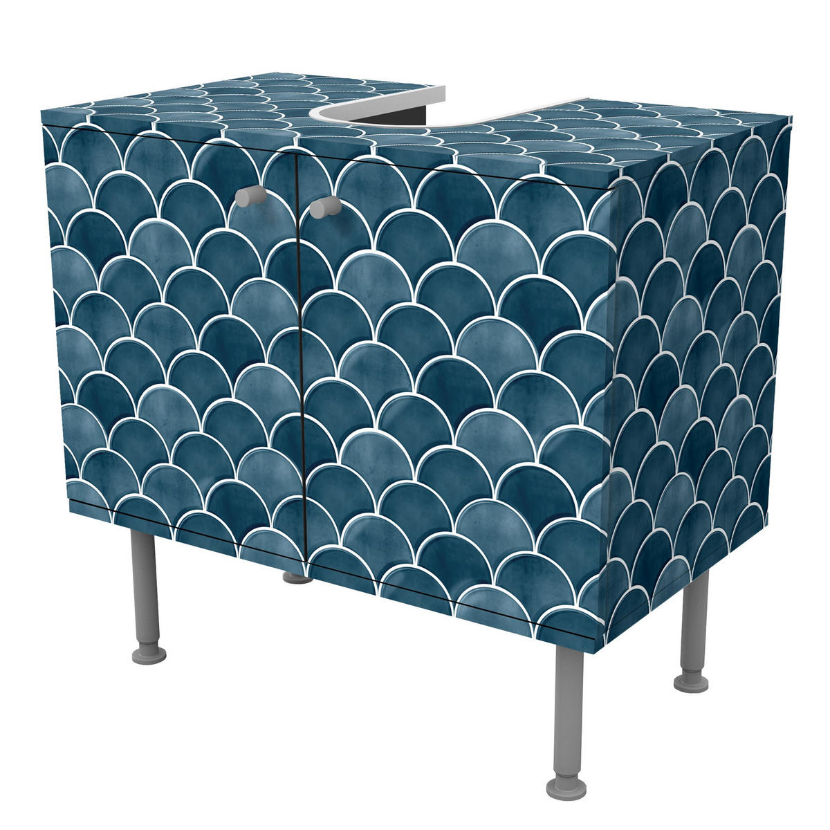 WASCHBECKENUNTERSCHRANK Fischschuppen Fliesen Keramikoptik Dunkelblau 60/55/35 cm - Blau, Holzwerkstoff (60/55/35cm) - Bilderwelten