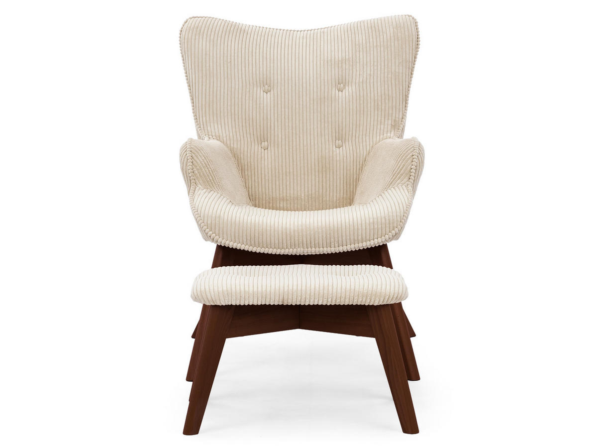 LOUNGESESSEL mit Fußhocker Lenari Beige Cordstoff mit Füßen in Braun - Beige/Braun, Holz/Textil (71/96/86cm) - S-Style Möbel