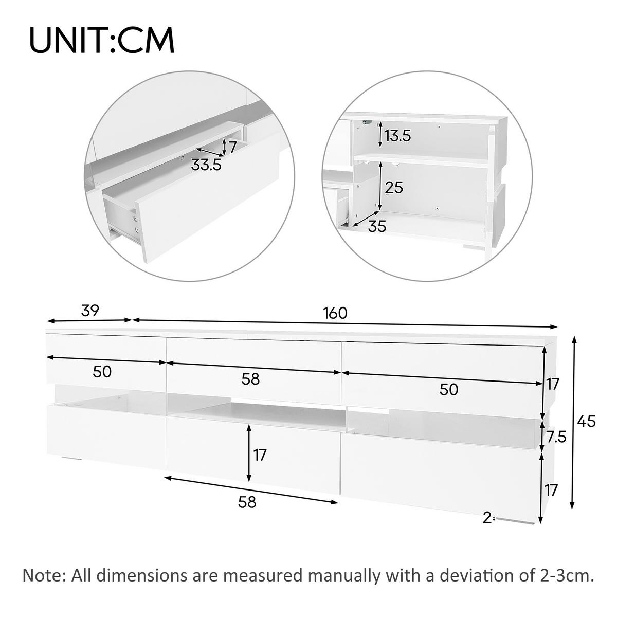 TV-SCHRANK mit Weiß Hochglanzfront, LED und Push-to-open 160/39/45 cm - Weiß, Holzwerkstoff (160/45/39cm) - Redom