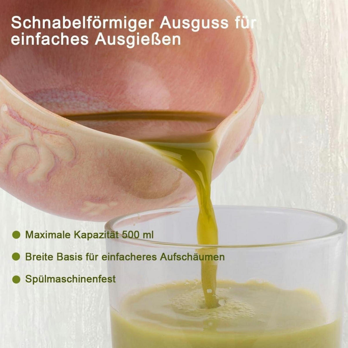 MATCHA Set 7-teilig Keramik mit Bambus Besen und Ausgießer Schale Rosa - Rosa, Keramik (20/13/30cm)