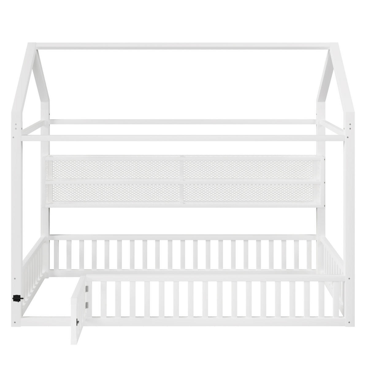 KINDERBETT Hausbett 90/200 cm aus Metall in Weiß mit Sicherheitszaun und LED - Weiß, Metall (90/200cm) - BEAOK