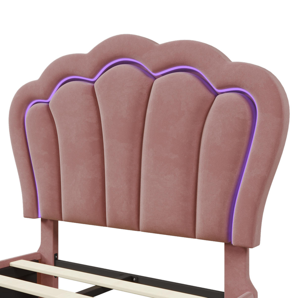 KINDEREINZELBETTEN aus Samt 90x190 cm in Rosa mit LED-Beleuchtung & Schublade - Rosa, Textil (90/190cm) - Modfu