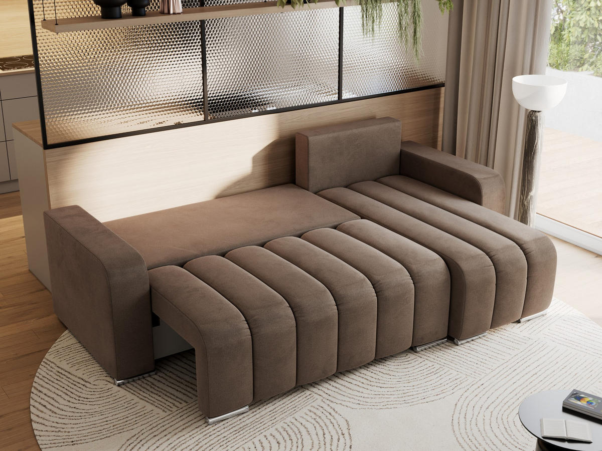 ECKSOFA KIRASSO L Braun Velvet - Braun/Grau, Textil (245/147cm) - MKS