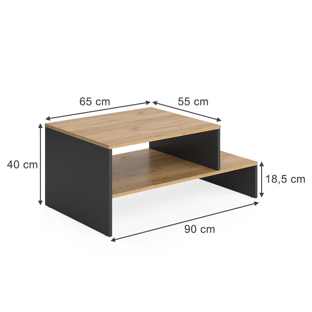 COUCHTISCH Amely Goldkraft Eiche/Anthrazit 90 x 55 cm mit Regal - Honigeiche/Anthrazit, Holzwerkstoff (55/90/40cm) - Vicco