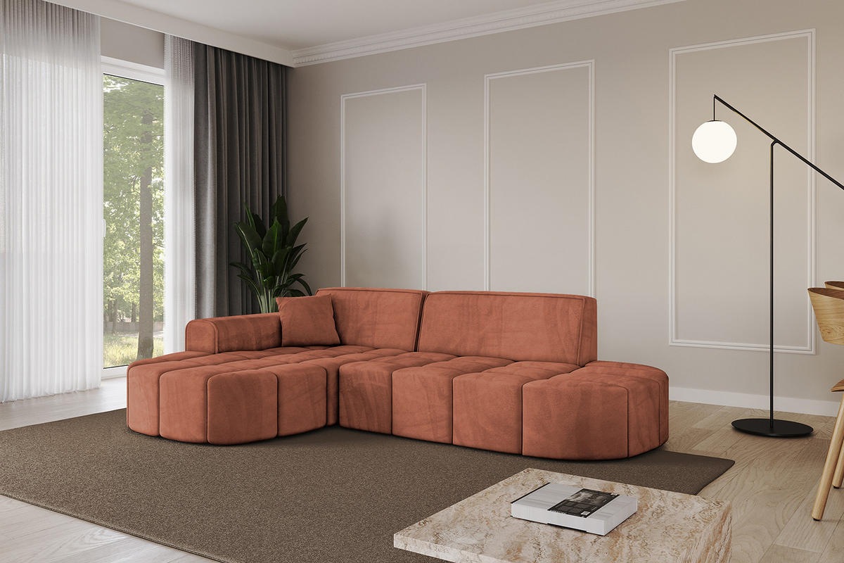 ECKSOFA Ottomane Links LIVO-L1 - 252x173x79,5 cm Apricot - Koralle, Holzwerkstoff/Textil (252/173cm) - ALTDECOR