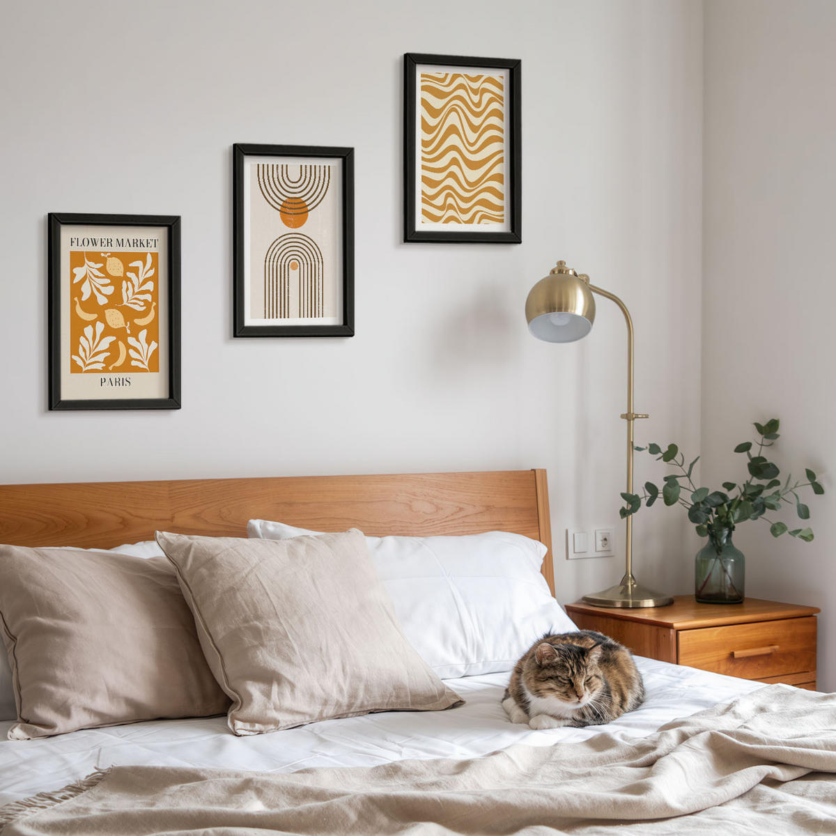 BILDER SET 3er Set - 20x30 cm Schwarzer Rahmen - Poster mit geometrischen Pflanzenmustern - Schwarz, Kunststoff (20/30cm) - TULUP