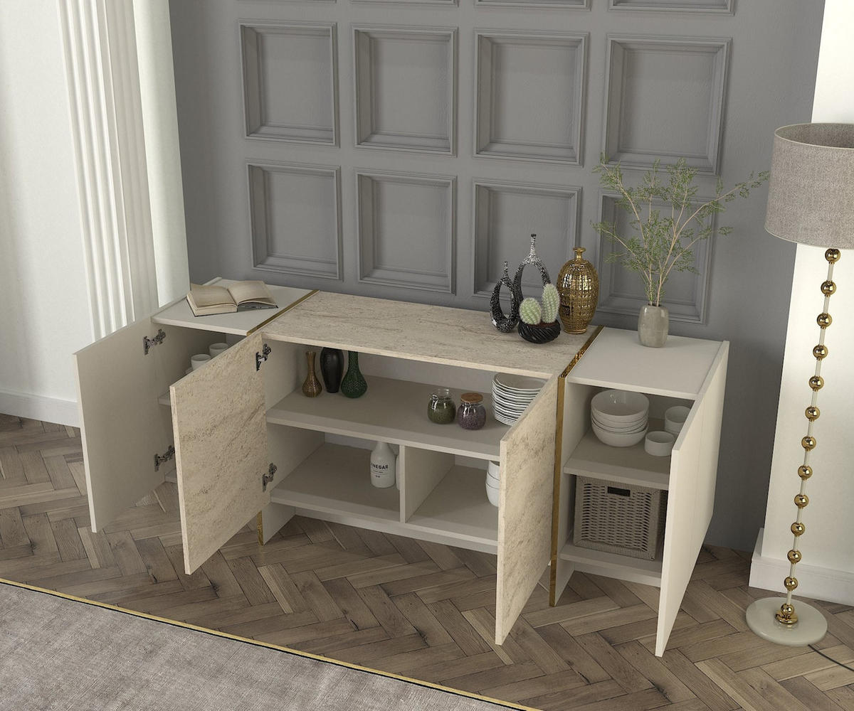 BUFFETSCHRANK veyron beige - Beige, Holz (46/75/180cm) - Habitat Garten