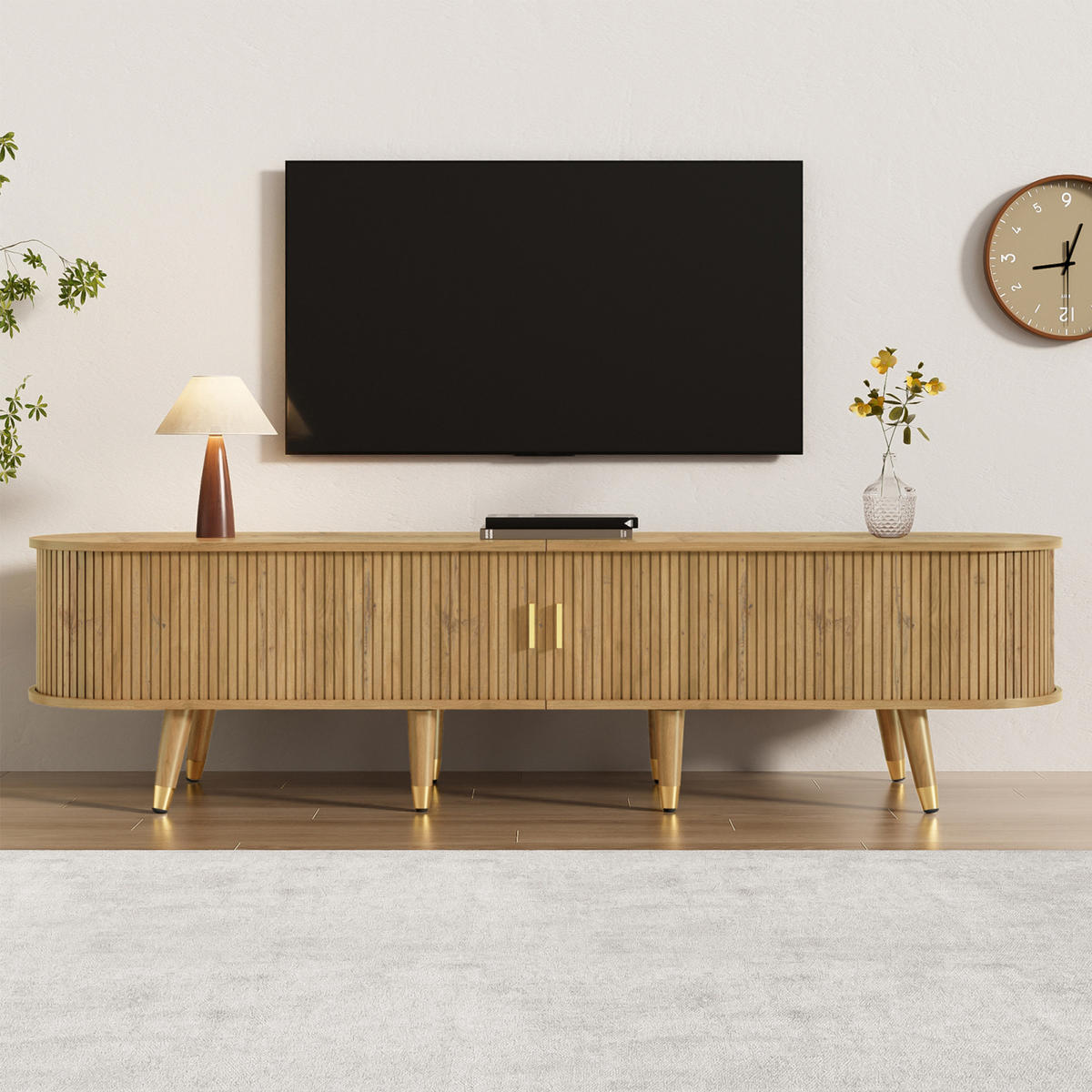 TV-LOWBOARD mit 2 Schubladen und 2 Türen, Wohnzimmermöbel, MDF, naturfarben - Hellbraun, Holz (38/45/175cm) - GENKI LIVING