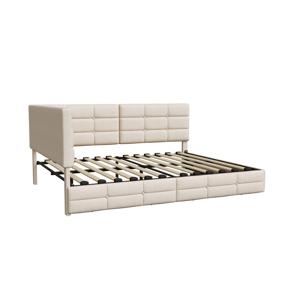 POLSTERBETT 140/200 cm beige mit L-Kopfteil, LED und Schubladen - Beige, Holz