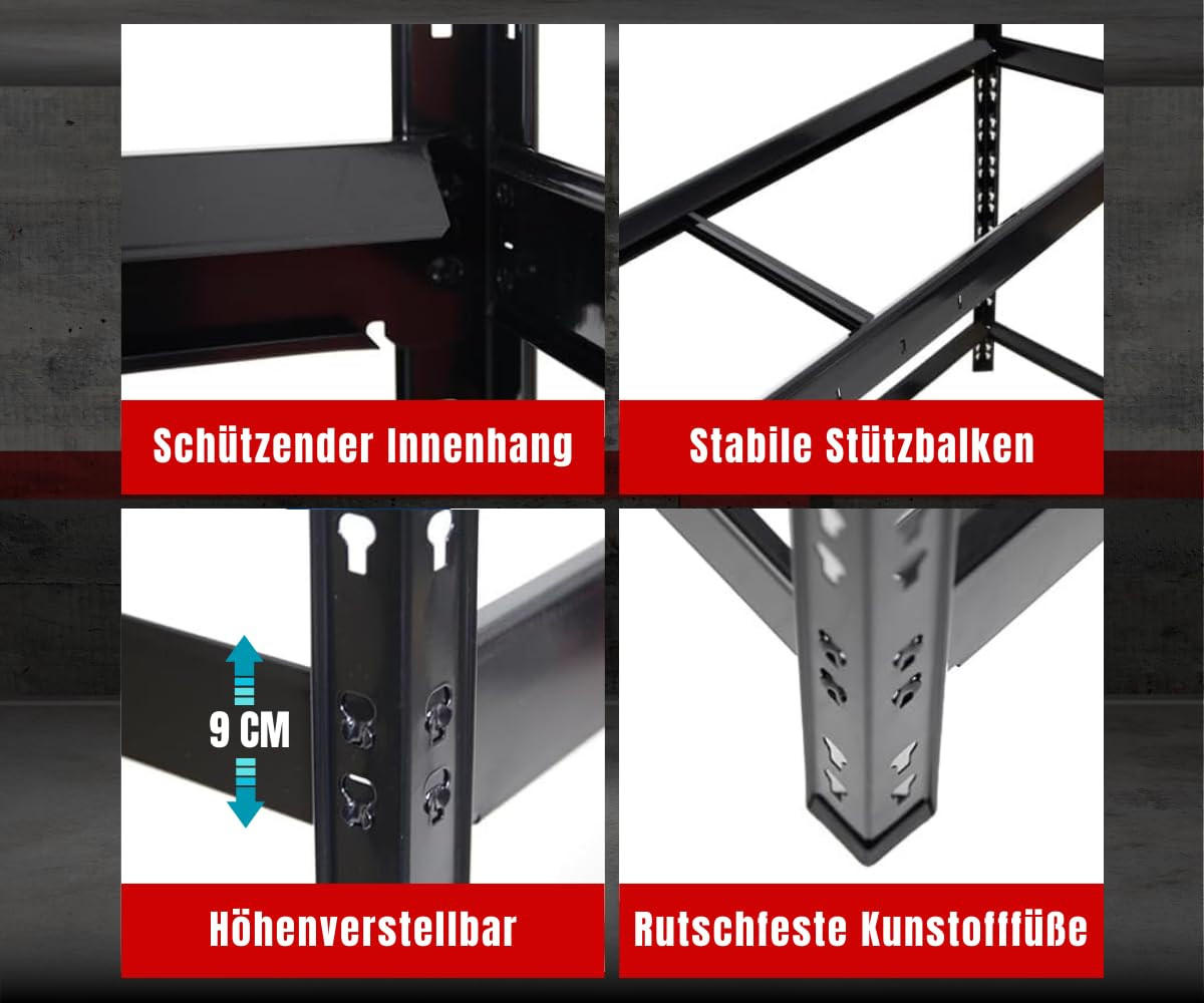 REIFENREGAL Tiger XL 200x150x45 cm 300 kg Fachlast bis zu 18 Reifen auf 3 Ebenen Schwarz - Schwarz, Metall (150/200/45cm) - PROREGAL