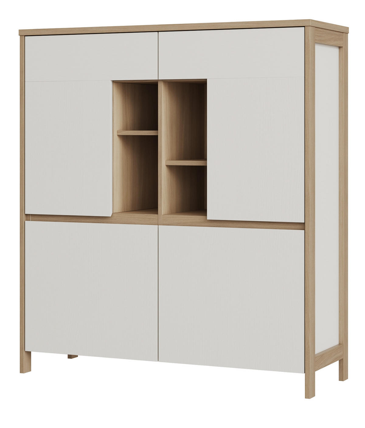 HIGHBOARD weiß, Eiche 111 cm, Kommode skandinavisch mit Soft-Close, Finnes - Eichefarben/Weiß, Holzwerkstoff/Metall (111/125/39cm) - Furn.Design