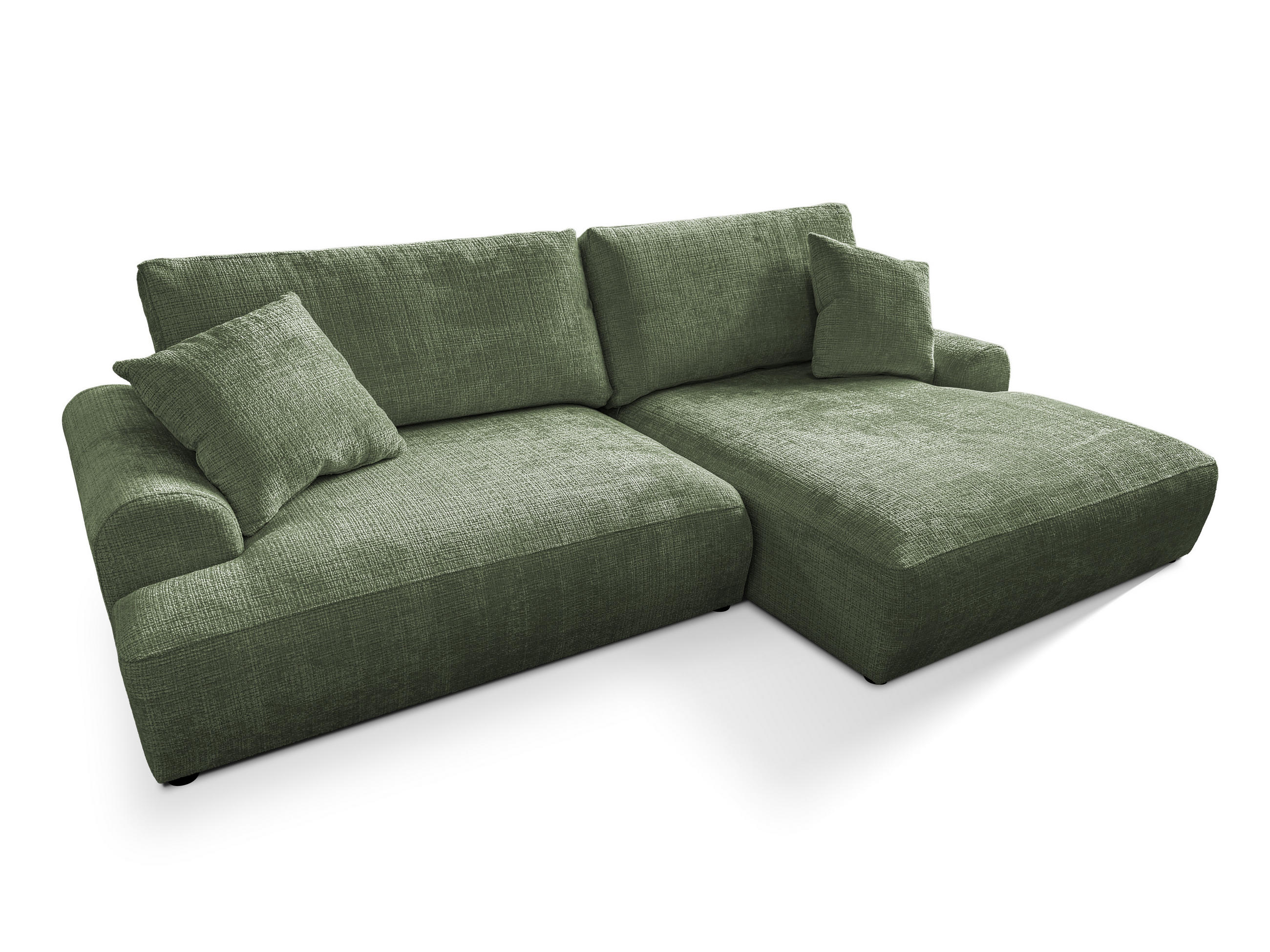 ECKSOFA Melvano mit Schlaffunktion und Bettkasten im Japandi-Stil aus weichem Grün Chenille-Stoff - Schwarz/Grün, Holz/Kunststoff (240/145cm) - S-Style