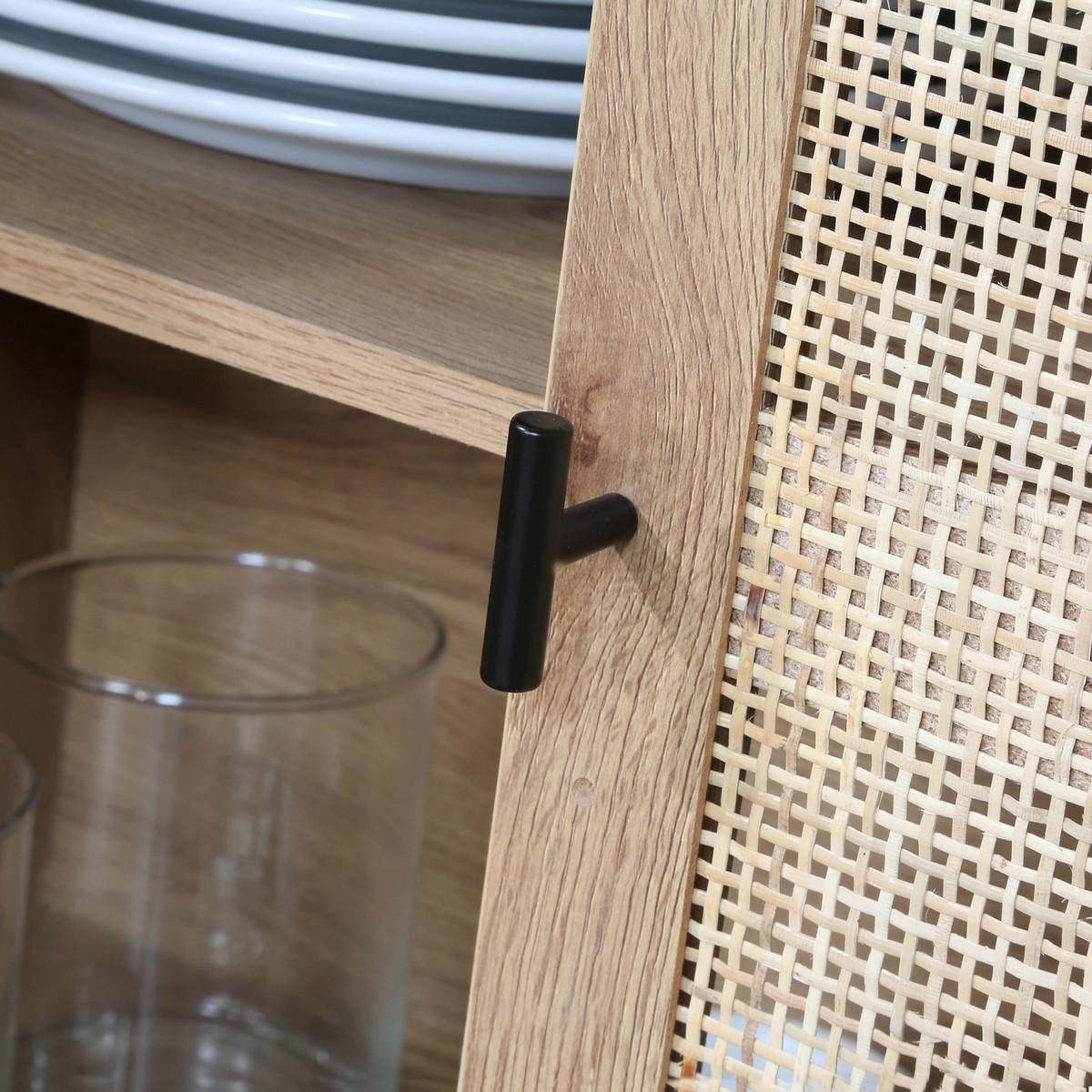 BÜCHERREGAL mit Aufbewahrung 2 Türen aus natürlichem Rattan H175cm - JAYA - Eschefarben, Holzwerkstoff (35/175/45cm) - Calicosy