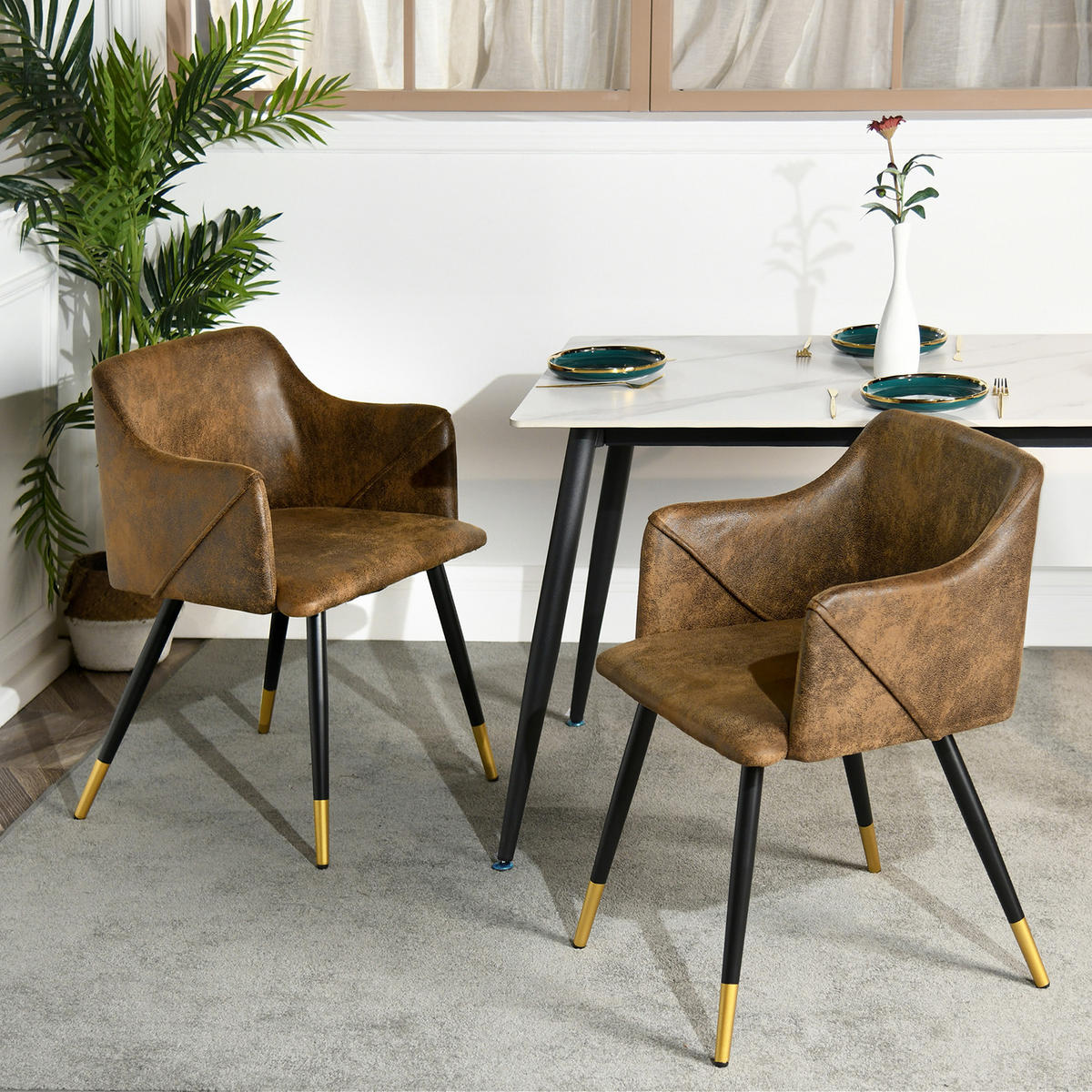 ARMLEHNSTUHL-SET 2 Stück in Samt Metallbeine - Braun, Holz/Textil (52/83/50cm) - Urban Meuble