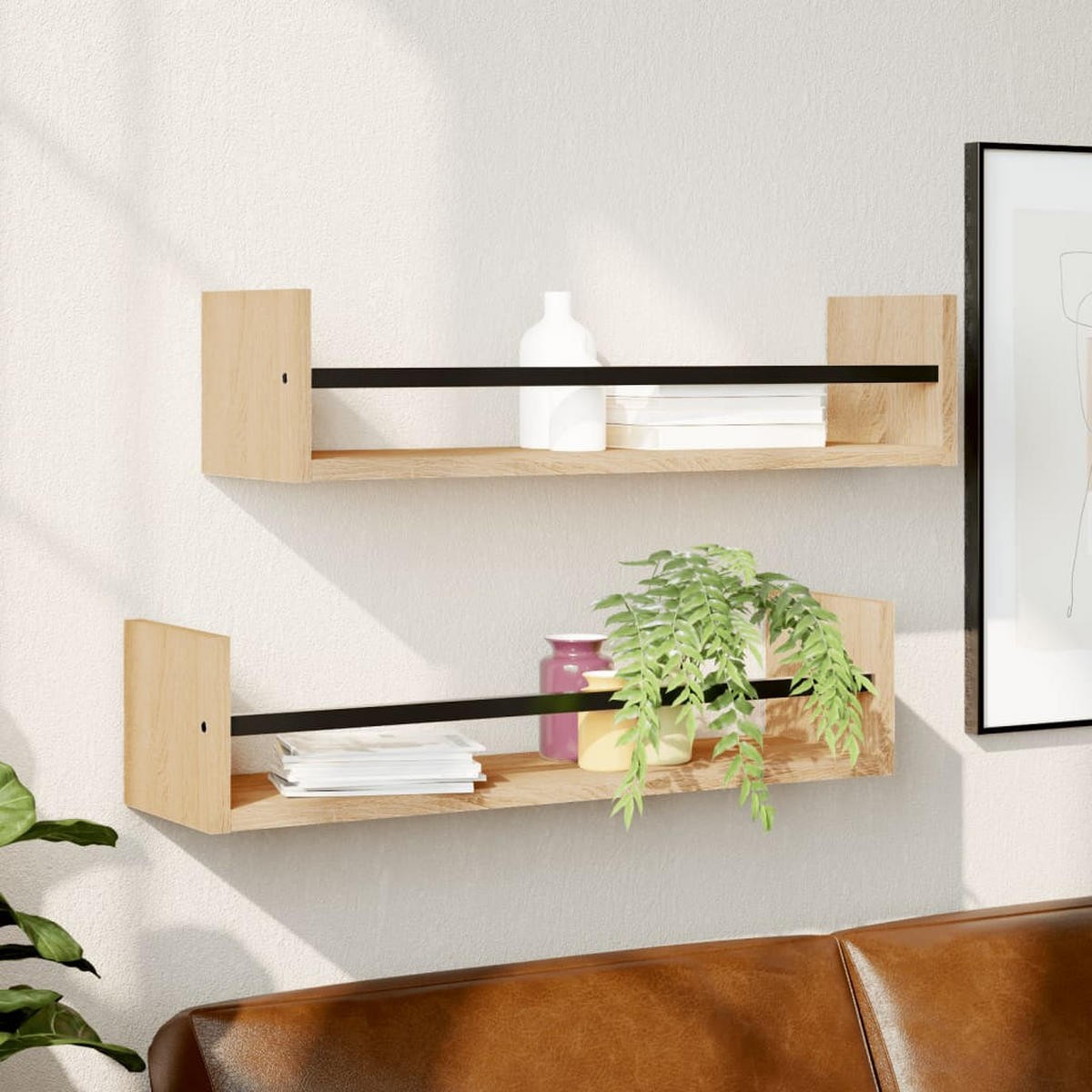 WANDREGALE Mit Stangen 2er Set Sonoma-Eiche 60/16/14 Cm - Braun, Holzwerkstoff (60/14/16cm) - vidaXL