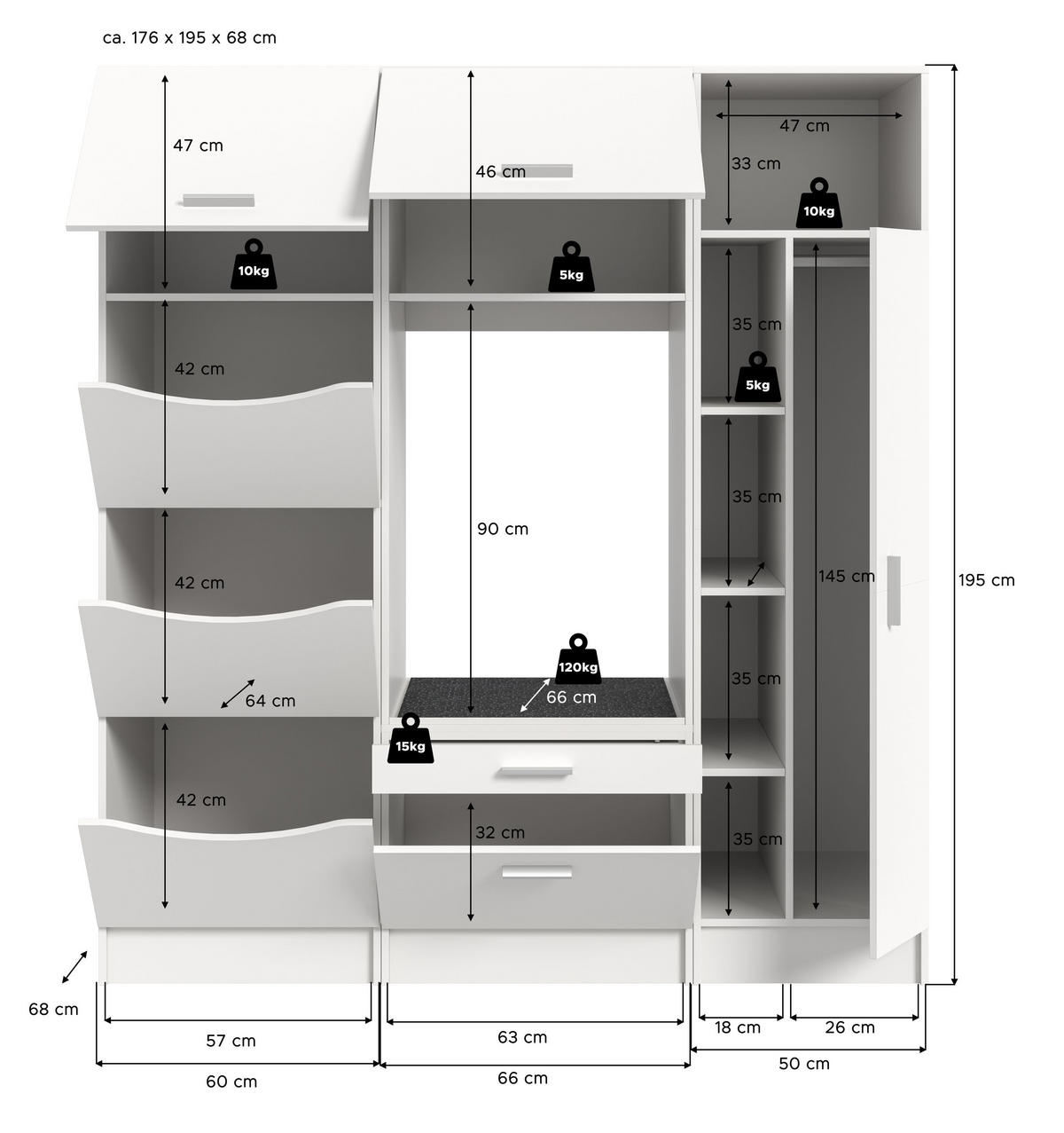 WASCHMASCHINENUMBAU 3tlg. Set Mixx Bad in weiß Nachbildung - modernes Design - B/H/T: 176x195x68 cm - Weiß, Holzwerkstoff (176/195/68cm) - Homes & Jones