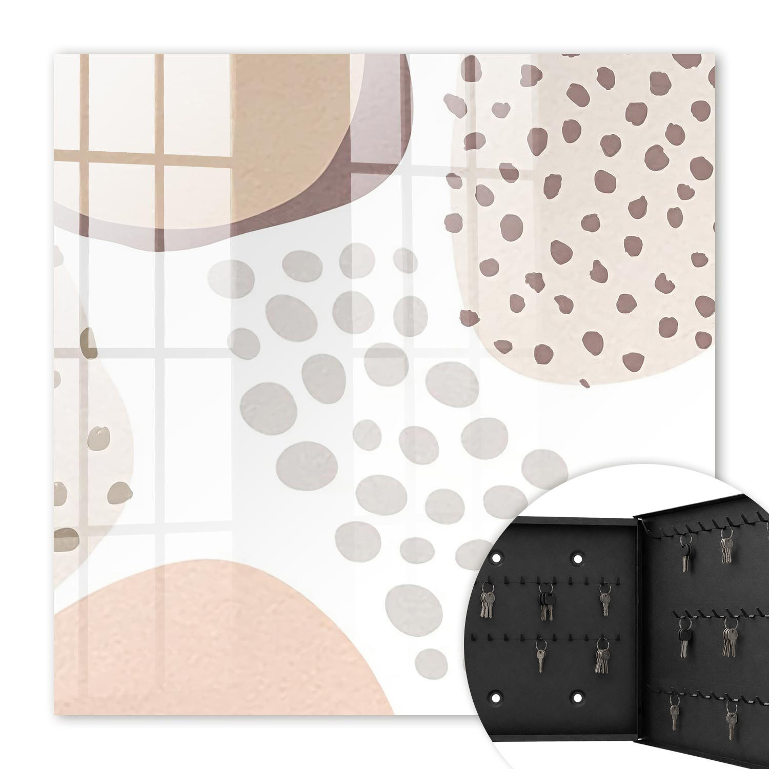 SCHLÜSSELBOX Schwarz 30x30 cm- Türöffnung nach rechts - Organische Formen - Beige, Metall (30/30/5cm) - TULUP