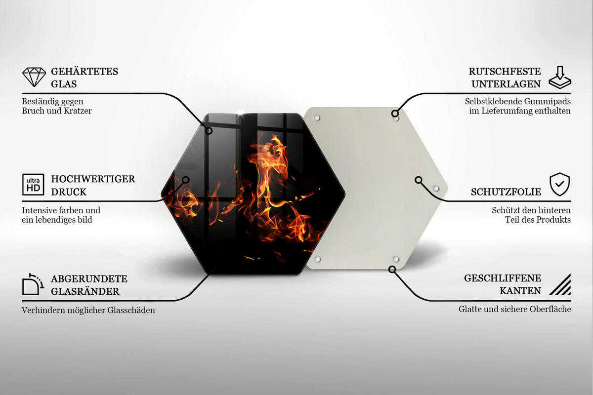 GLASPLATTE 40 cm Feuerflamme - Schwarz, Glas (40/40cm) - Wallfluent