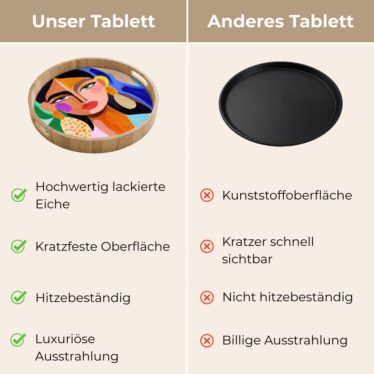 TABLETT - Porträt - Frau - Modern - 40x40 cm - Multicolor, Holz (40/5/5cm) - OnlyWow