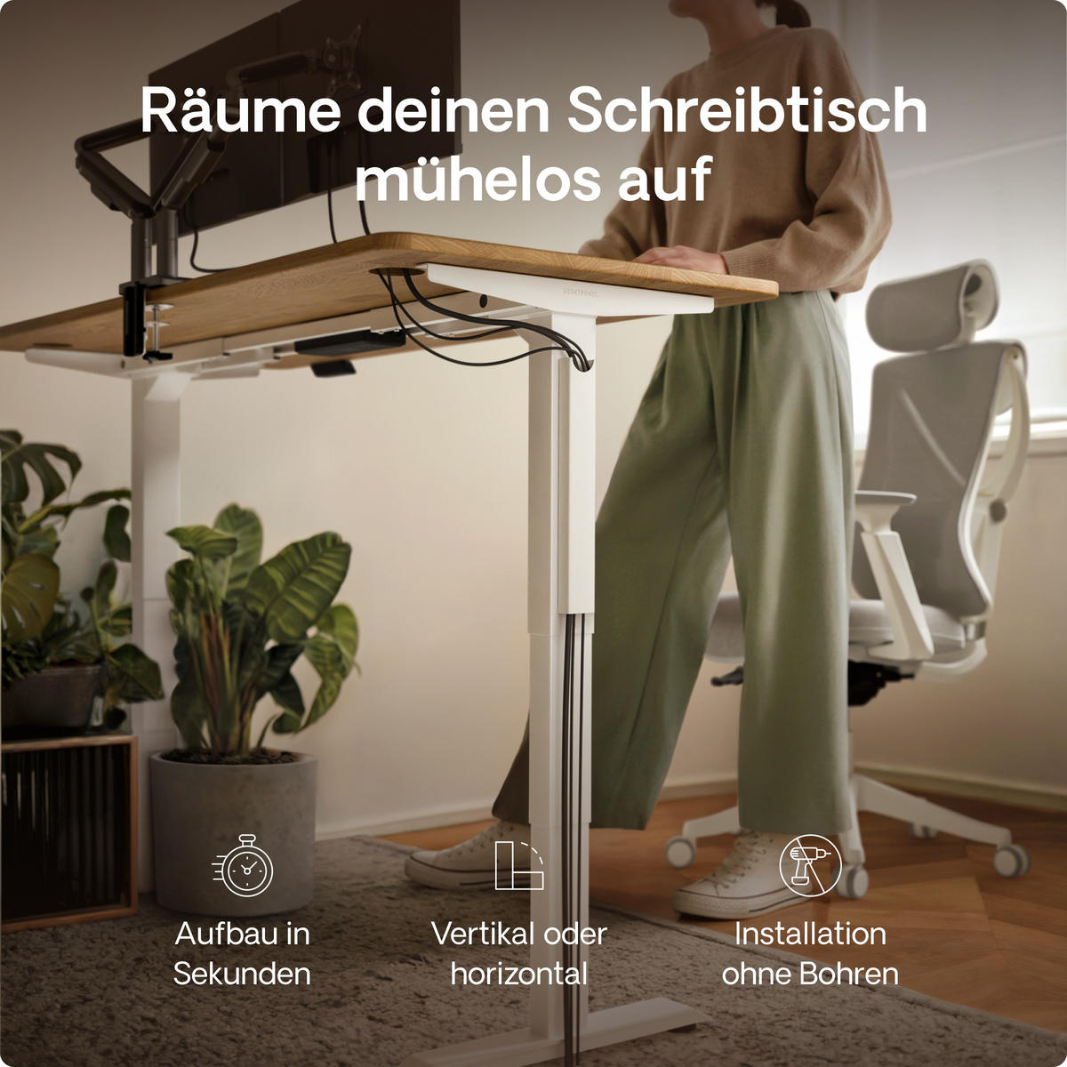 MAGNETISCHER Kabelkanal Schreibtisch Weiß, 37x5x2,5cm - Weiß, Metall (37/5/2.5cm) - Desktronic