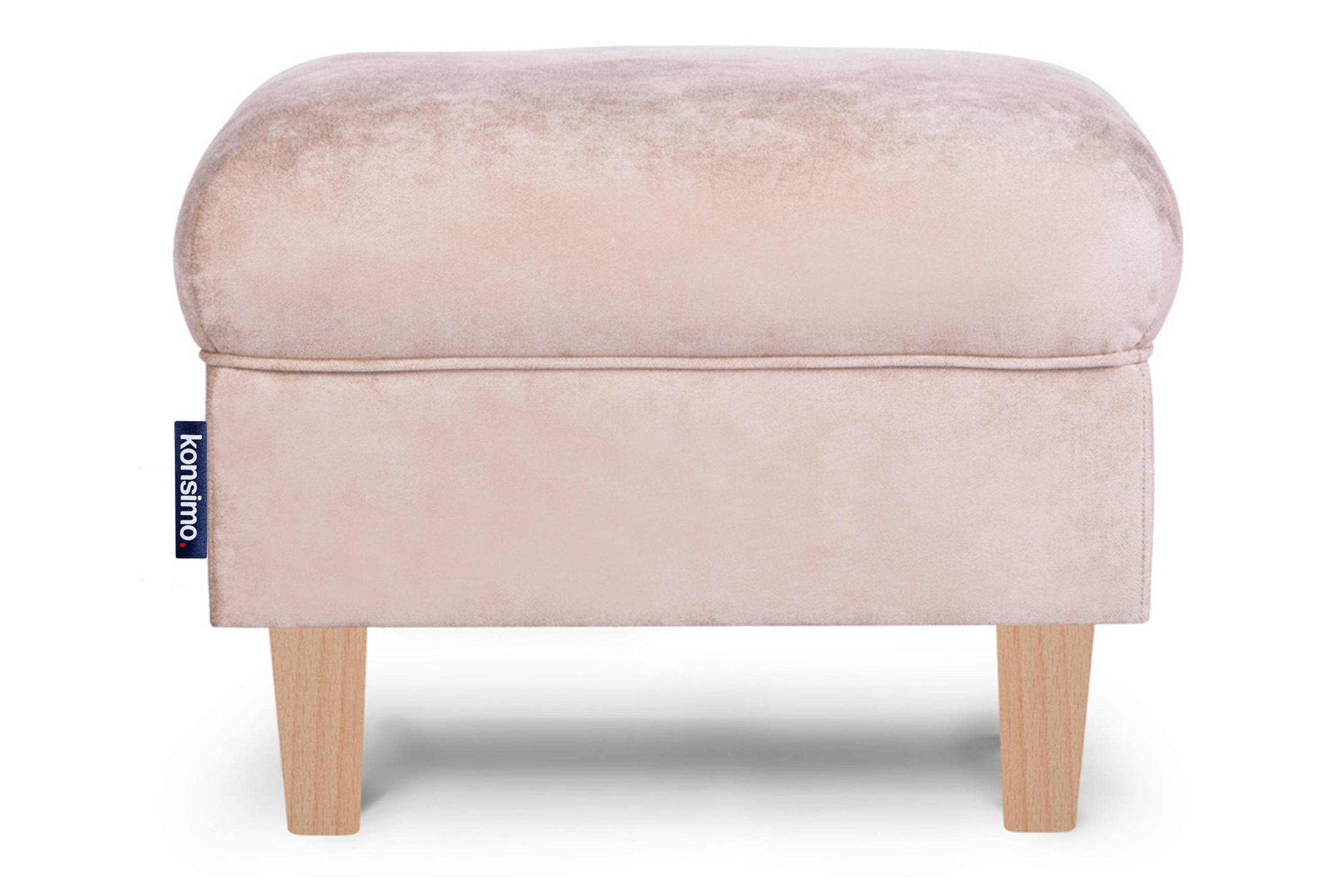 SITZHOCKER MILES Pouffe zeitloses Design und pflegeleichter Stoff, beige - Beige/Buchefarben, Holzwerkstoff/Buchenholz (55/42/40cm) - KONSIMO®