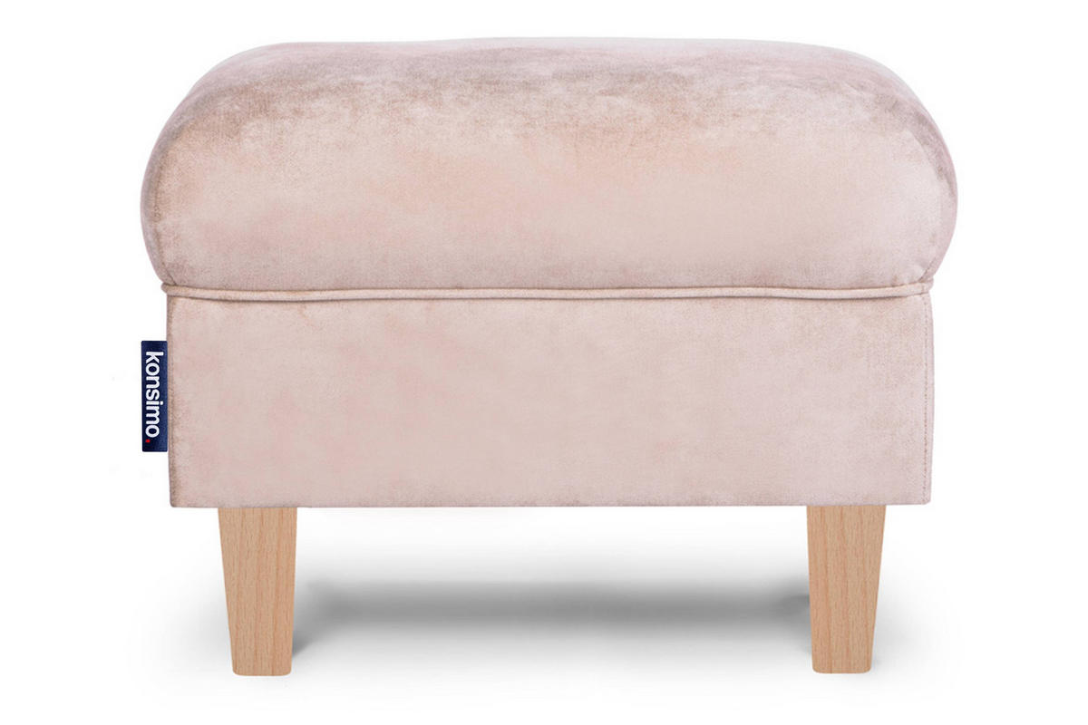 SITZHOCKER MILES Pouffe zeitloses Design und pflegeleichter Stoff, beige - Beige/Buchefarben, Holzwerkstoff/Buchenholz (55/42/40cm) - KONSIMO®