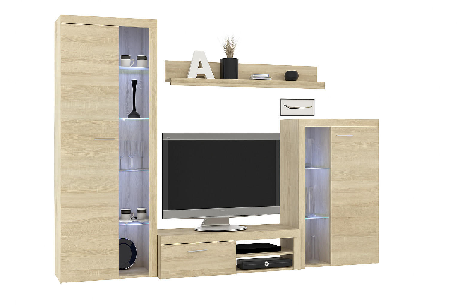 Meblini Wohnwand Sonoma Eiche 270x190x40 cm