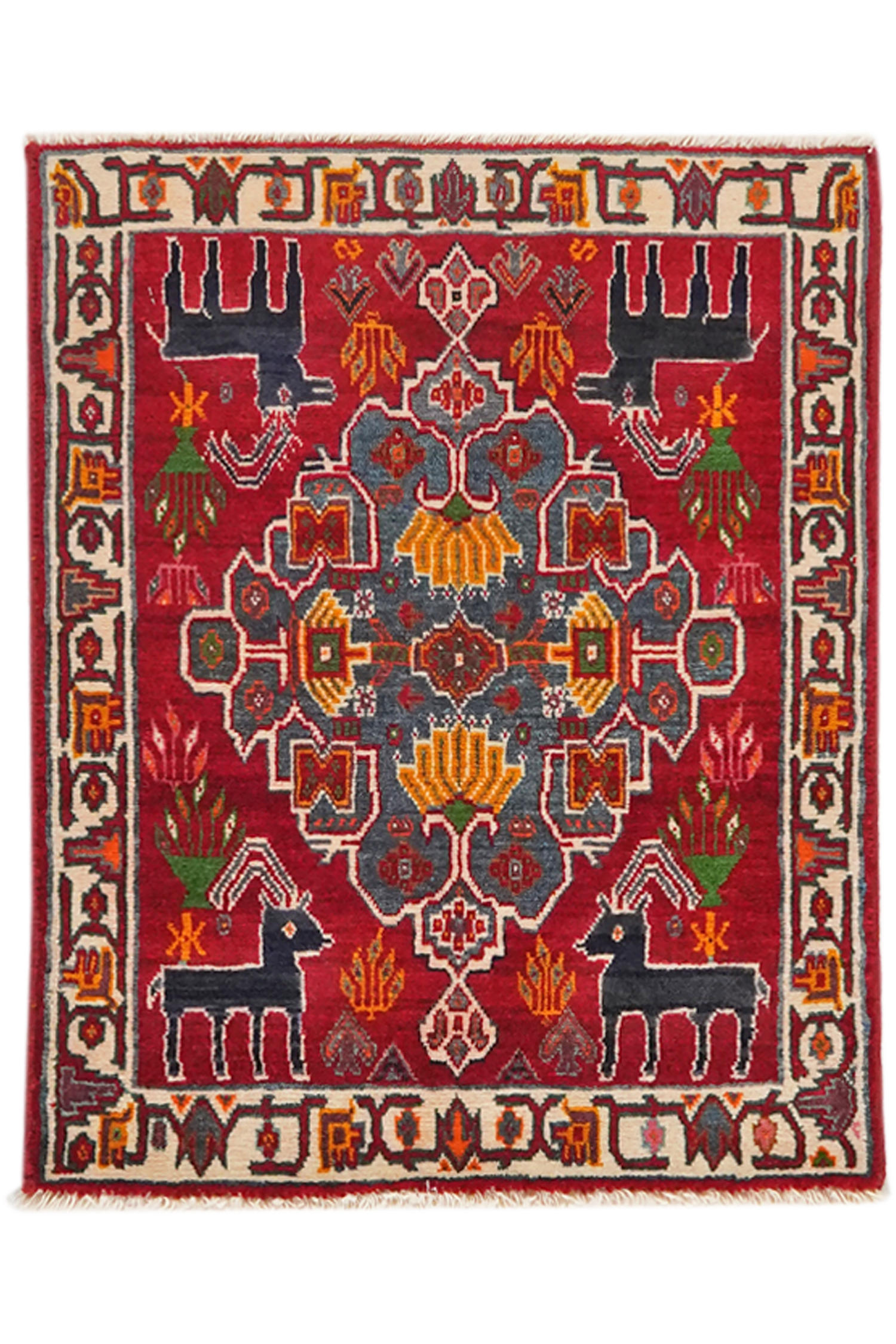 TEPPICH Gashgai Rot 66/54 cm Schurwolle - Rot, Textil (54/66cm) - Looma