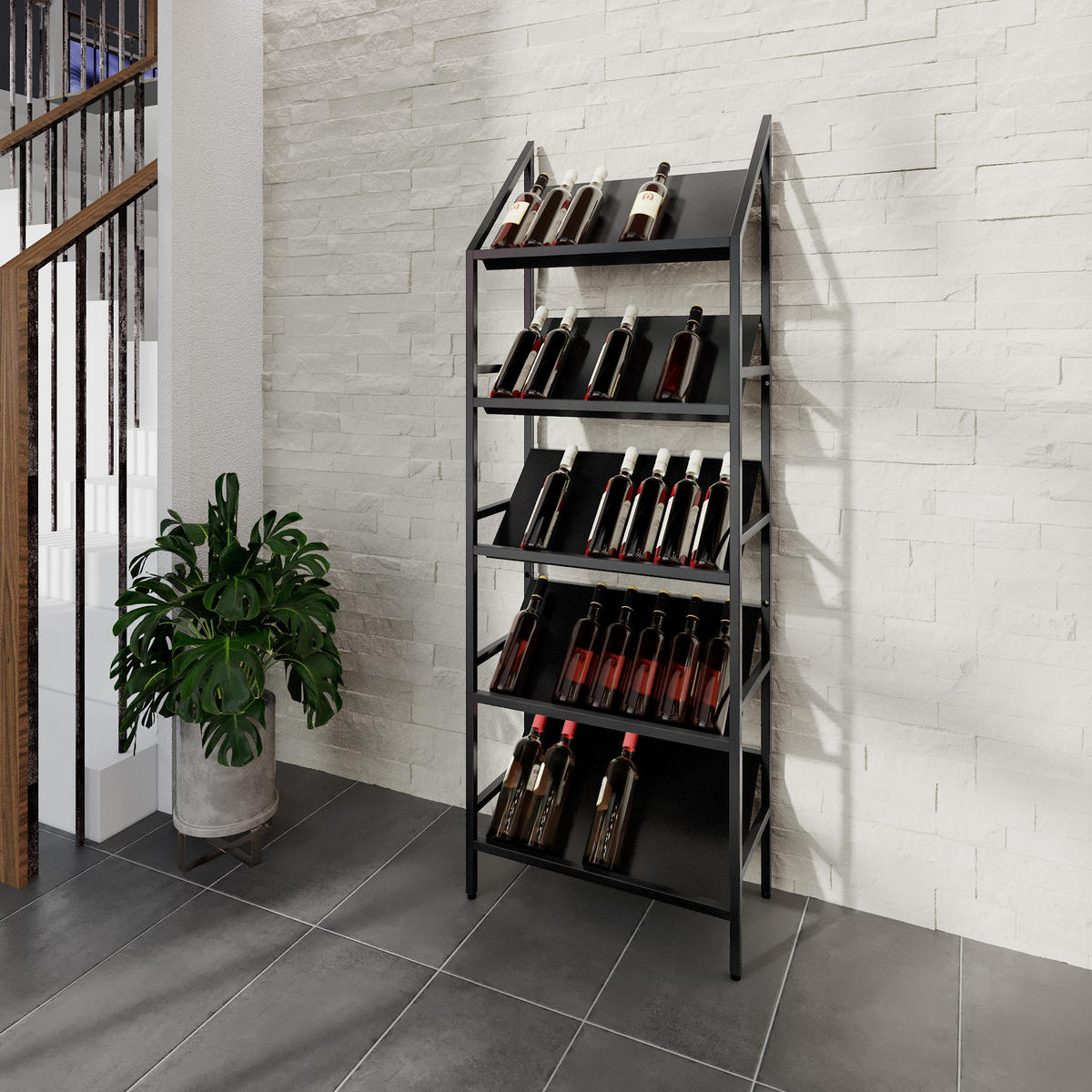 WEINREGAL für 35 Flaschen aus Metall, schwarz Bordeaux - Schwarz, Metall (60/170/30cm) - Metalo Pro