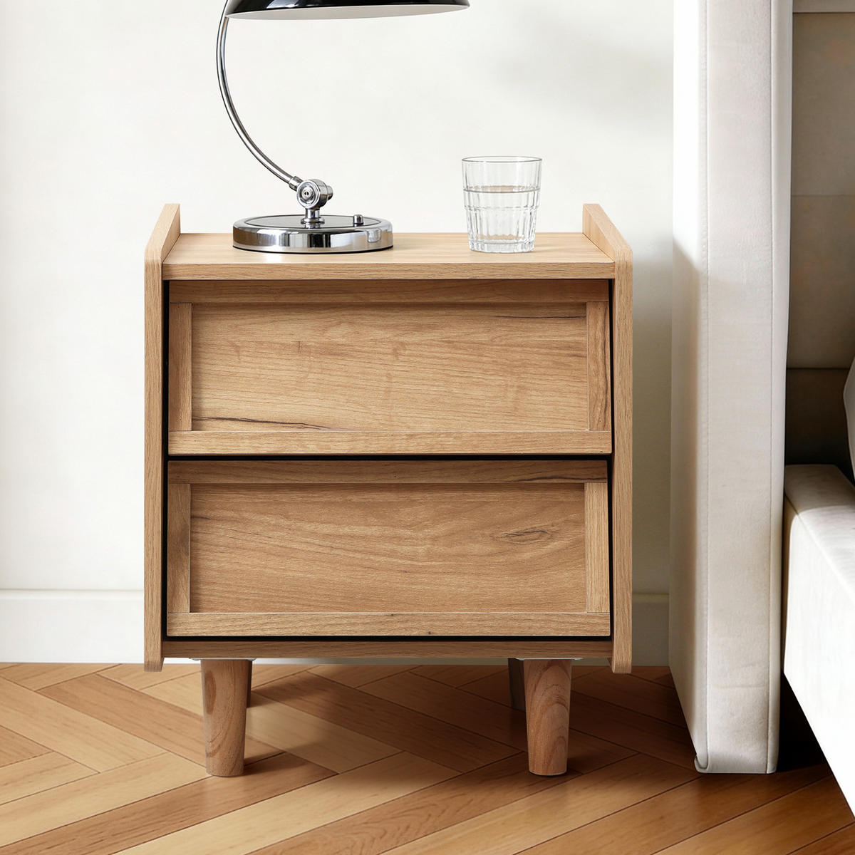 NACHTTISCH Holz mit 2 Schubladen | B43 x T39 x H49 cm - Eichefarben, Holz/Holzwerkstoff (43/49/39cm) - Hometopia