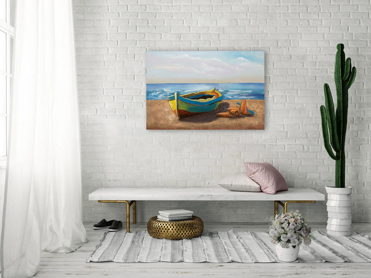 METALLBILD Blau 90/60 cm - Blau/Beige, Metall (3.37/60cm) - KUNSTLOFT