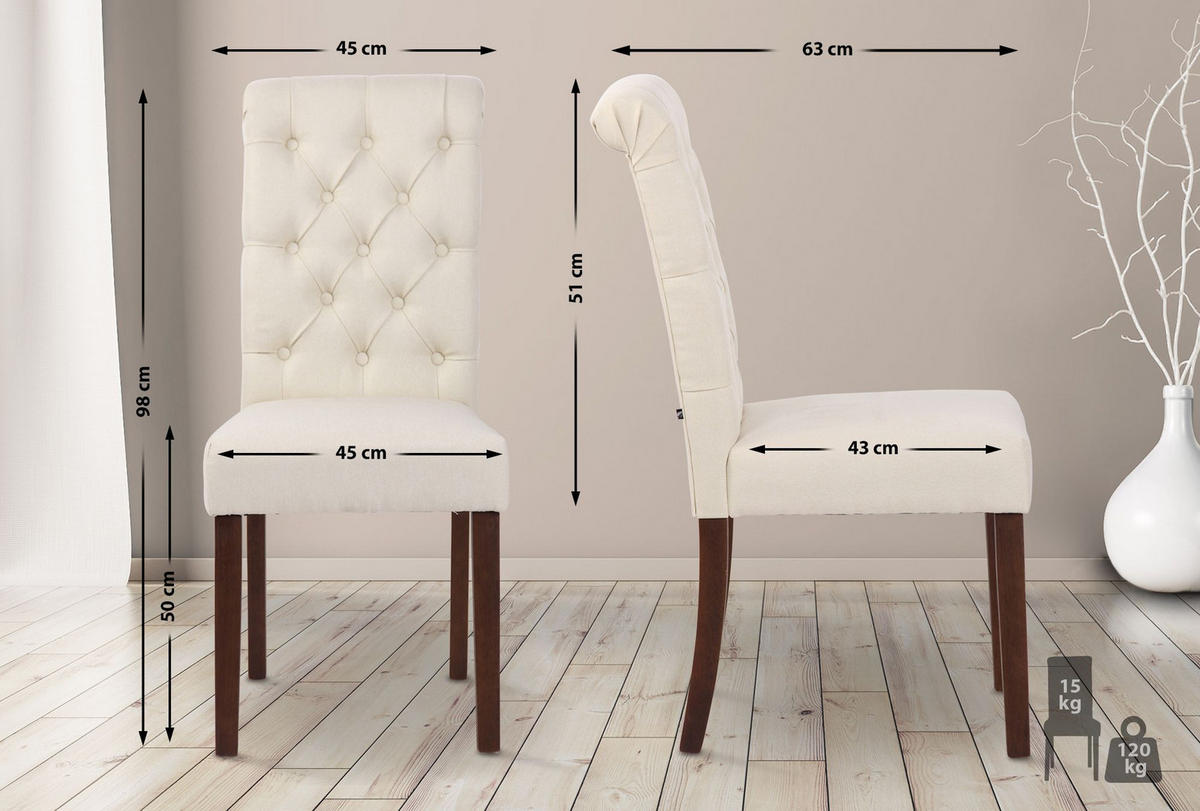 STUHL Stoff creme - Walnussfarben/Creme, Holz/Textil (45/98/63cm) - CLP