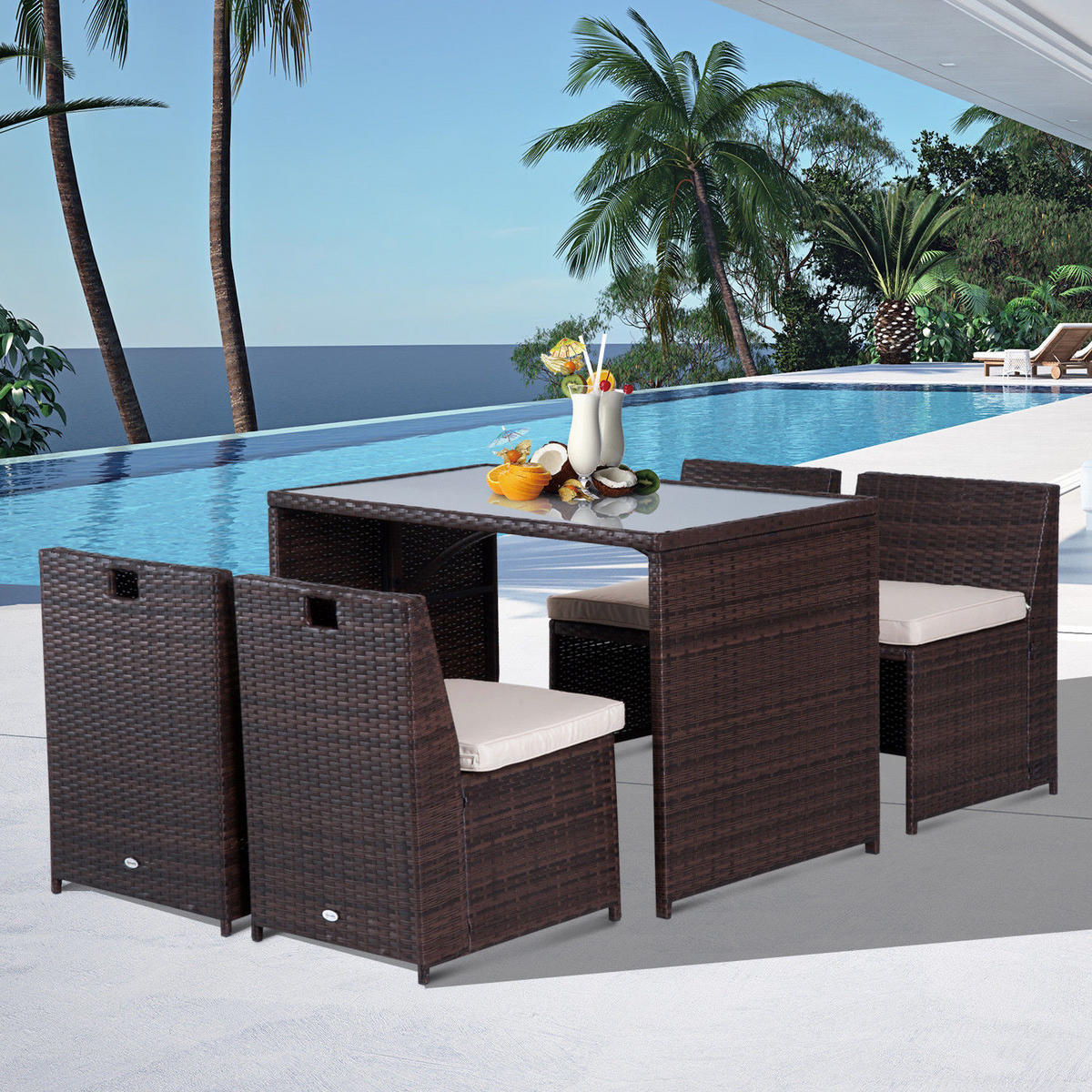 GARTENMÖBEL Set, Stahl, PE Braun+Khaki - Braun, Metall - Outsunny