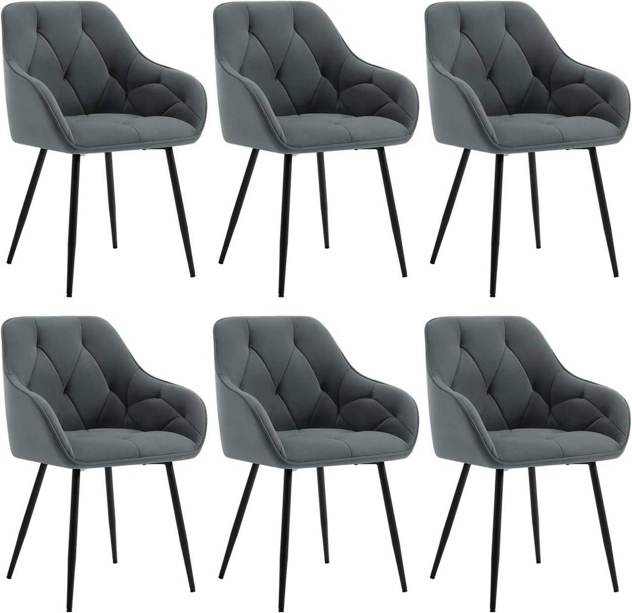 ESSZIMMERSTUHL 6er Set ergonomisch, aus Samt, Dunkelgrau - Dunkelgrau/Schwarz, Kunststoff/Textil (56/83.5/53cm) - Woltu