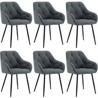 ESSZIMMERSTUHL 6er Set ergonomisch, aus Samt, Dunkelgrau - Dunkelgrau/Schwarz, Kunststoff/Textil (56/83.5/53cm) - Woltu