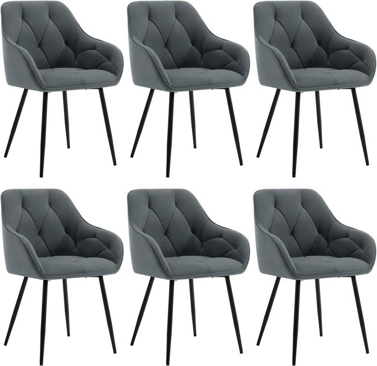 ESSZIMMERSTUHL 6er Set ergonomisch, aus Samt, Dunkelgrau - Dunkelgrau/Schwarz, Kunststoff/Textil (56/83.5/53cm) - Woltu