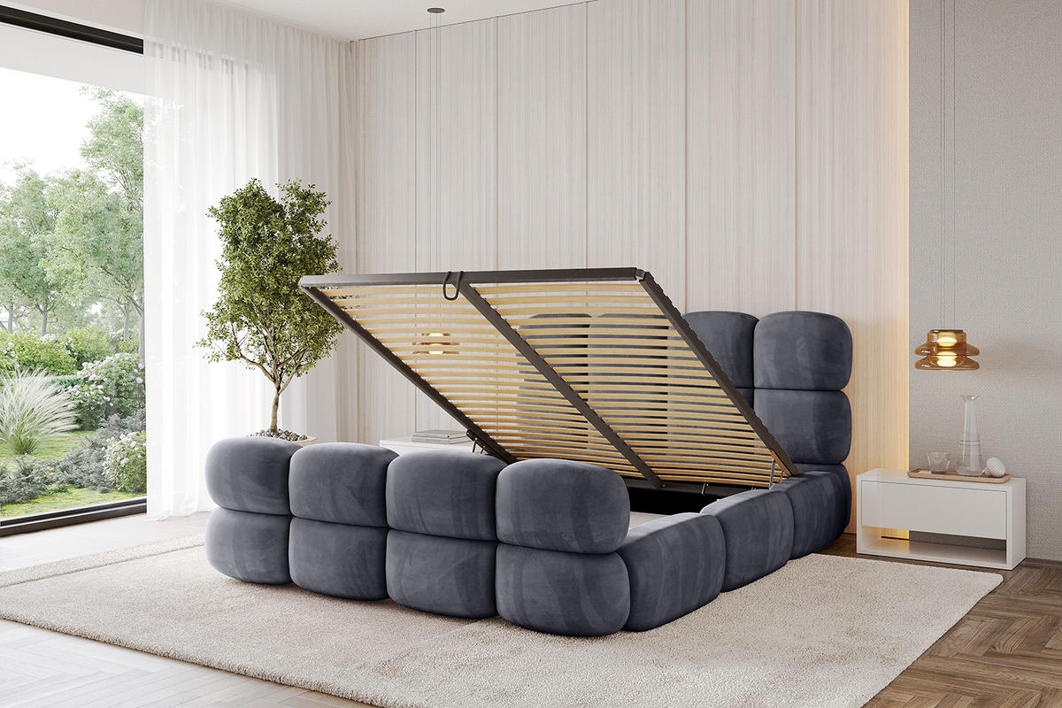 POLSTERBETT mit Bettkasten, Fußteil und Lattenrost, Bett mit Matratze H3/H4 - NOMA-Z 200x200 Dunkelgrau - Dunkelgrau, Holzwerkstoff/Textil (200/200cm) - ALTDECOR