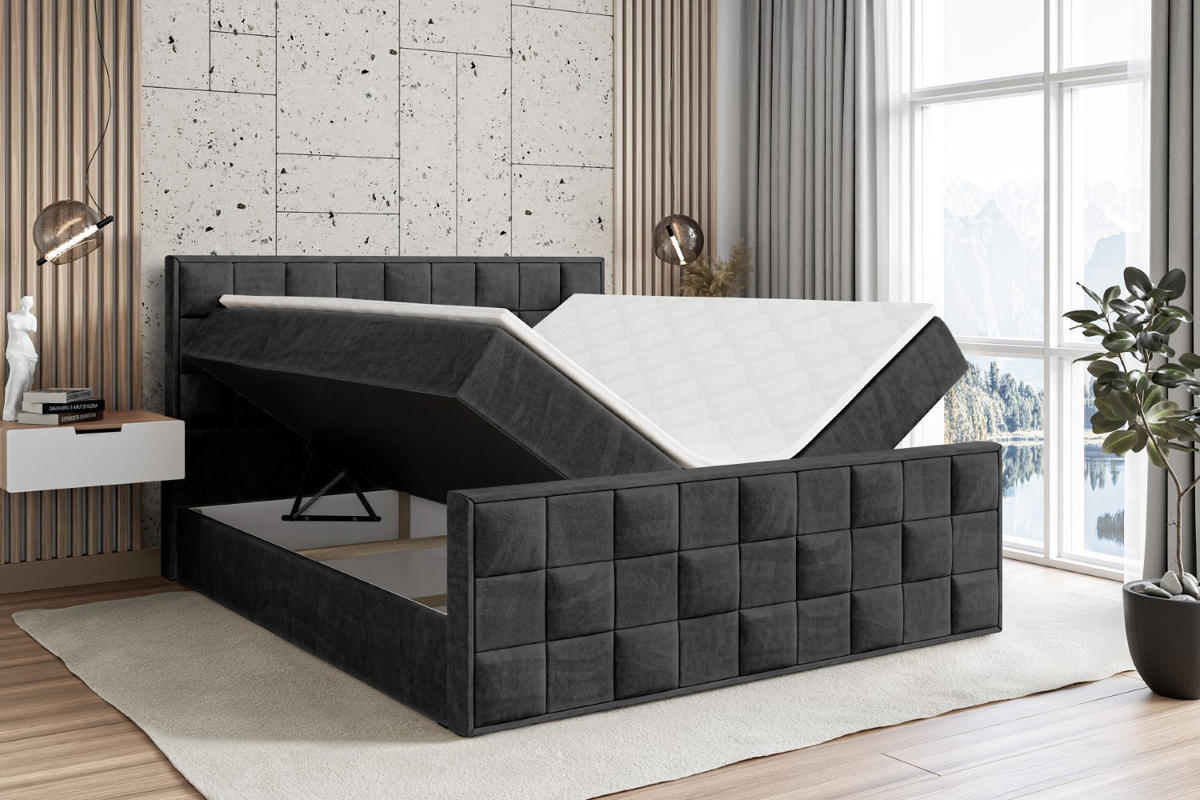 BOXBETT ZAFIRA - 140x200 - H3 - Schwarz - Schwarz, Holzwerkstoff (140/200cm) - ALTDECOR