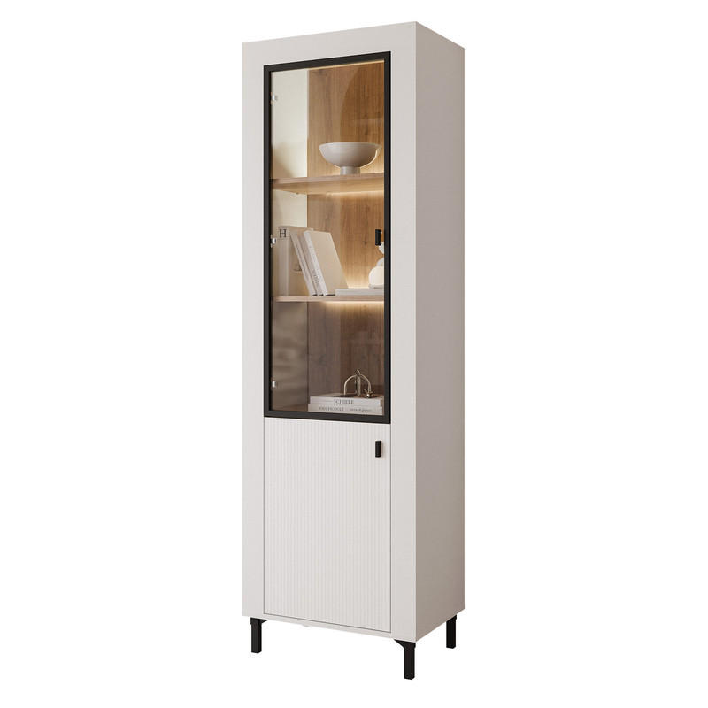 VITRINE AVENA mit LED-Beleuchtung, 60/40/194 cm Weiß / Eiche - Weiß, Holzwerkstoff/Kunststoff (60/194/40cm) - Idohome