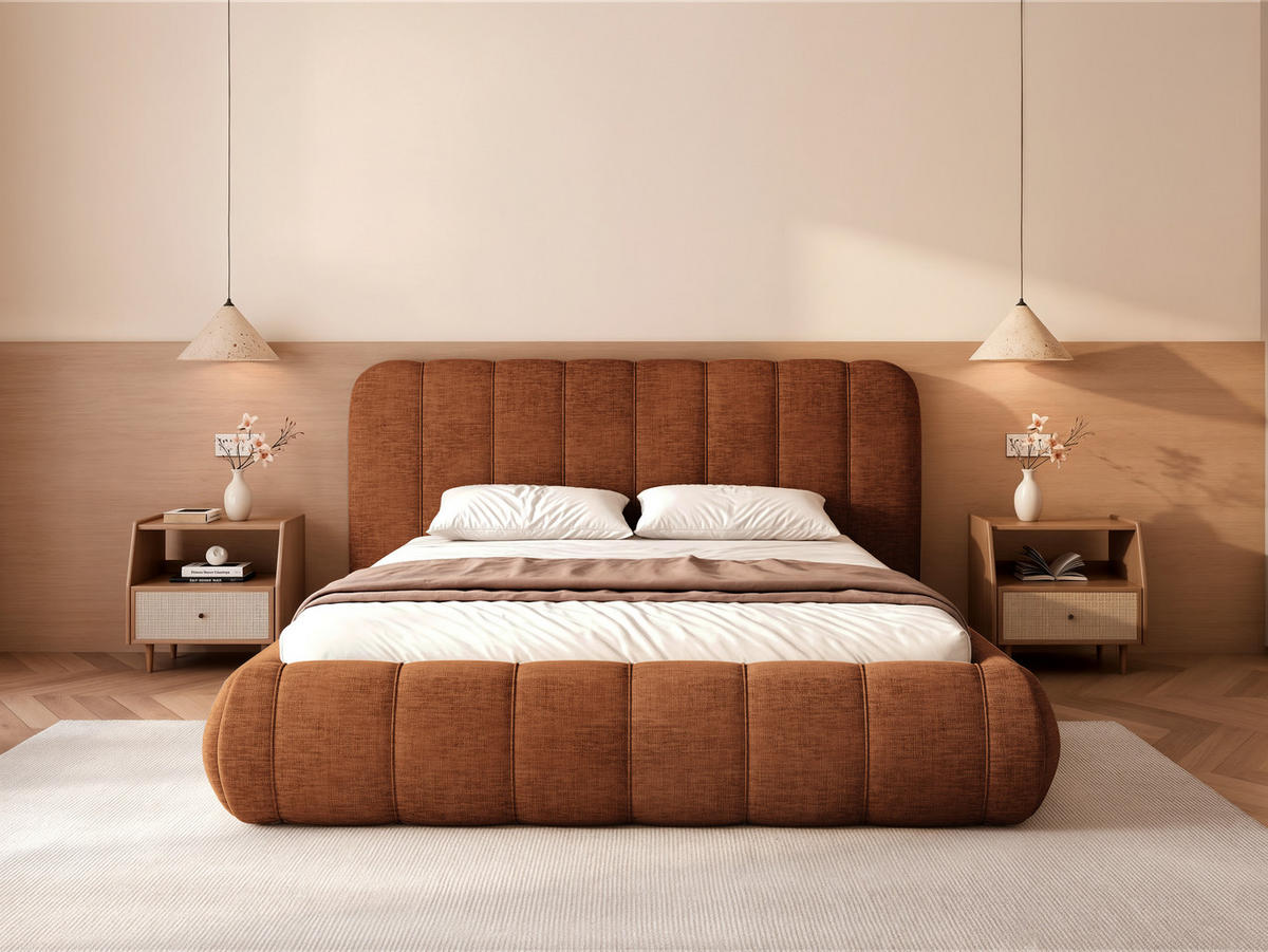 POLSTERBETT Gallo 160x200 cm Braun Chenille – (Doppelbett mit Bettkasten, Lattenrost, voluminöses Kopfteil) - Braun, Holz/Holzwerkstoff (160/200cm) - Ravio