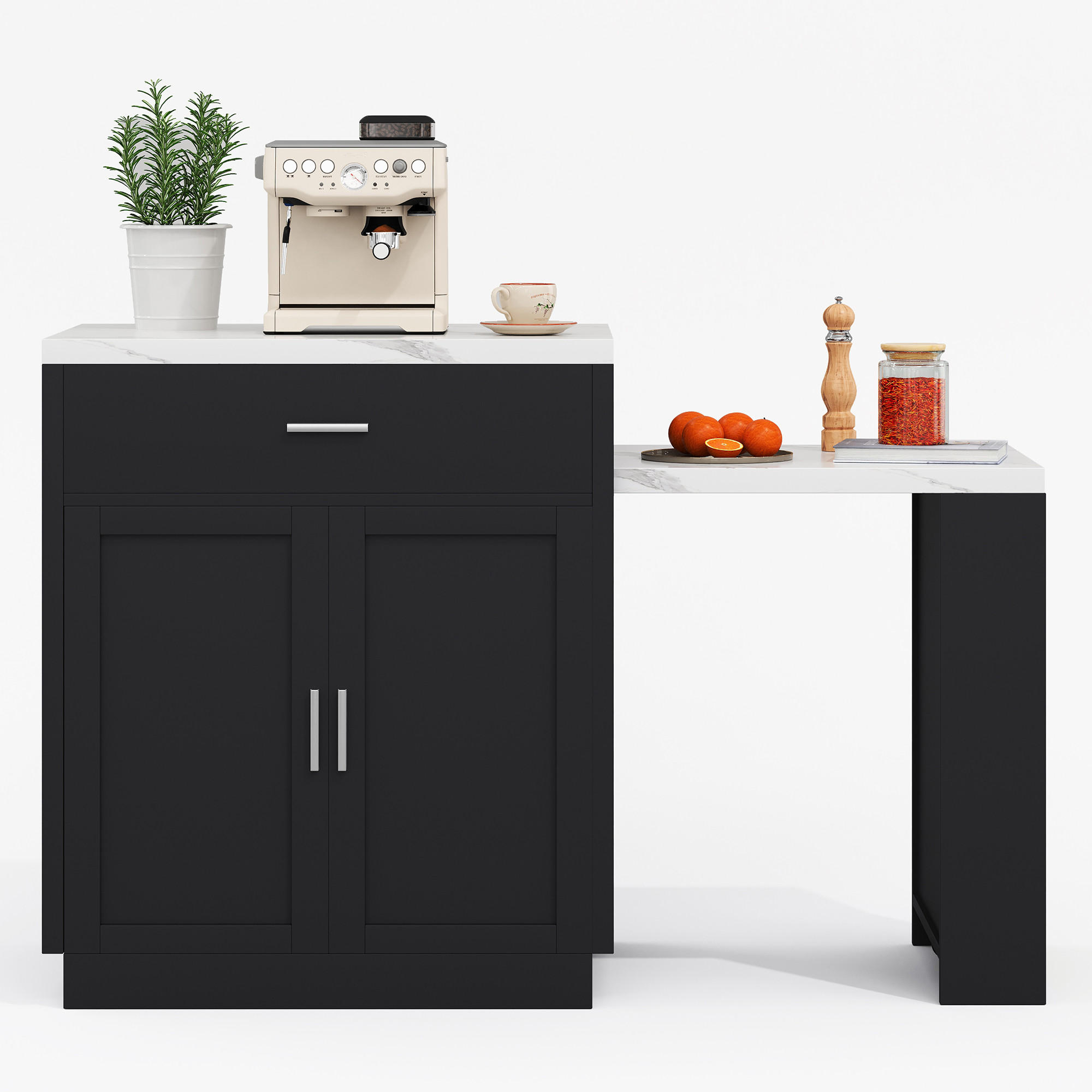 KÜCHENINSEL Schwarz-Marmoroptik 211/55/89.5 cm - Schwarz, Holzwerkstoff (211/89.5/55cm) - PANGIVO